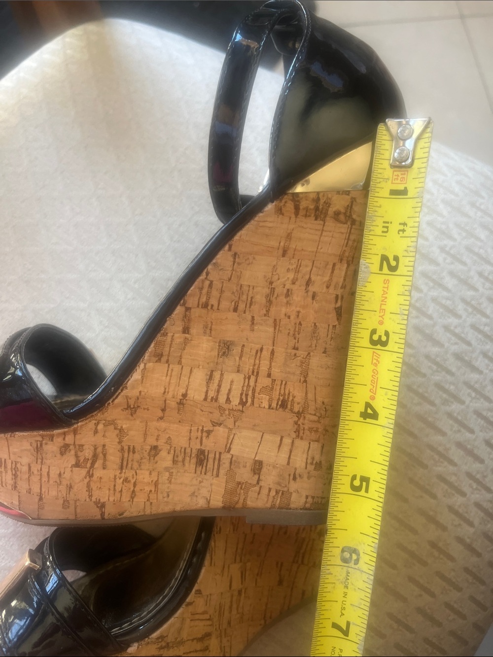 Wild Diva Black Patent Cork Wedge Sandals with Ankle Strap - Picture 8 of 9